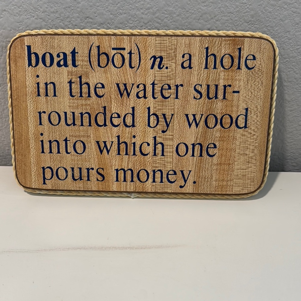 Wooden Boat Definition Sign with Navy Blue Text
